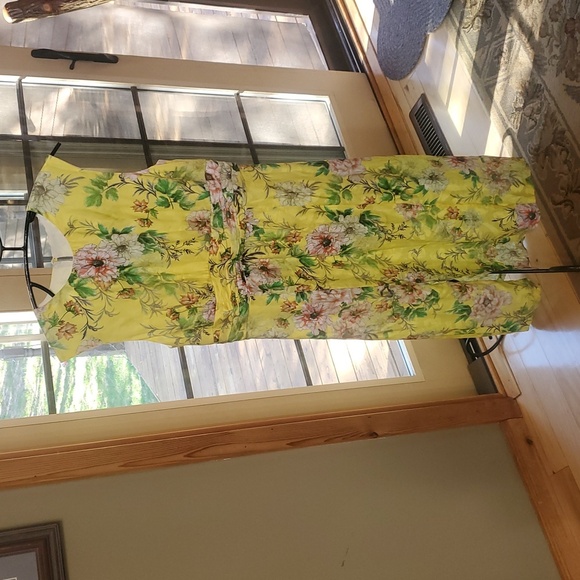 Anthropologie Sparrow Silky Floral Yellow Slit Hems Midi Sz. 12 Dress NWT - Picture 7 of 13